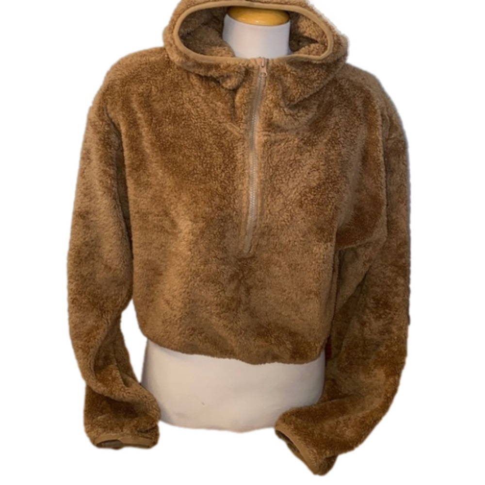 ARDENE Super Soft Long Sleeved Hooded Cropped Teddy Jacket  Half Zip (Large)